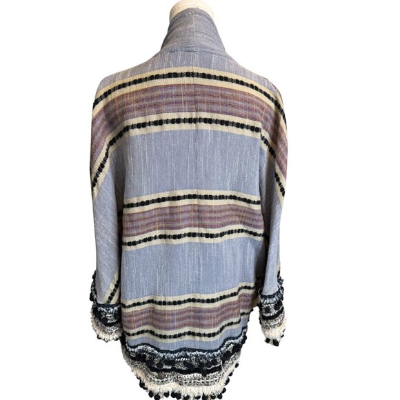 2/$30 ZARA Small Woven BOHO Open-Front Jacket Cardigan Fringe Pom Tassel Trim - Picture 11 of 15